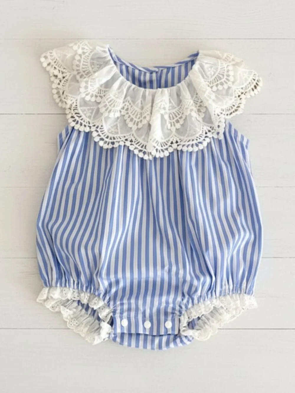 Blue & White Striped Lace Collar Romper, baby, NWT